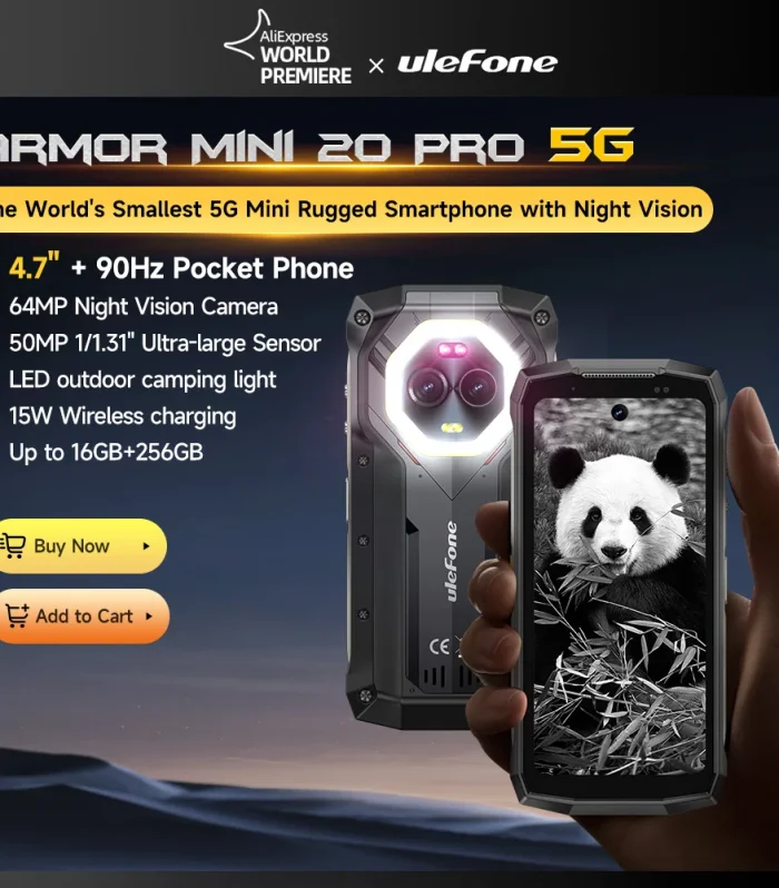Ulefone Armor Mini 20 Pro 5G 4.7" Rugged Phone 64MP Night Camera Android 14 Smartphone 6200mAh 16GB+256GB Mobile phone LED